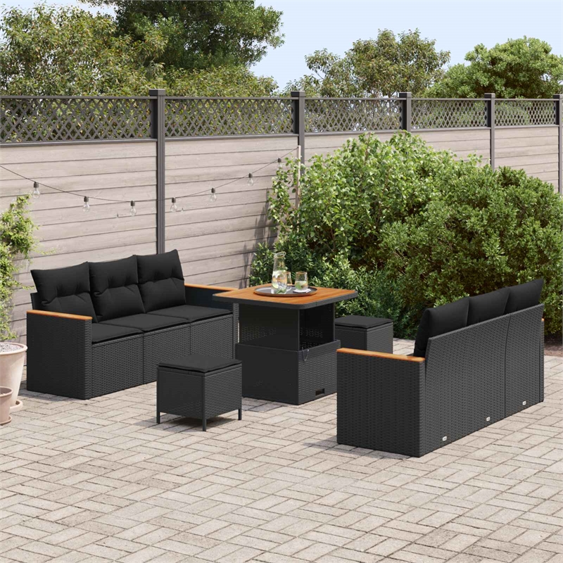 vidaXL Solid Acacia Wood Sofa Set in Black