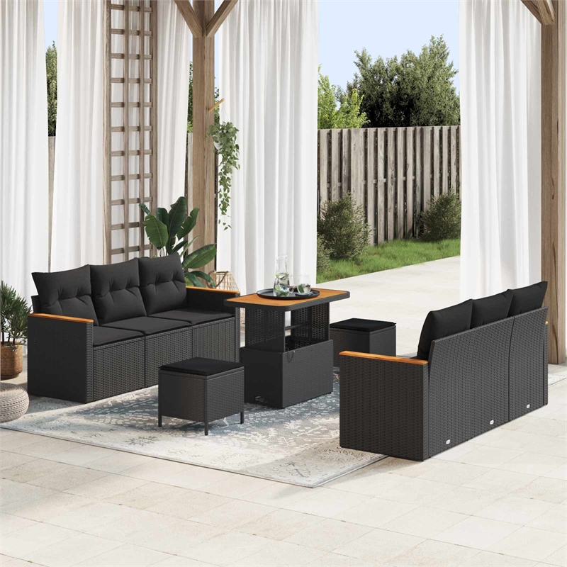 vidaXL Solid Acacia Wood Sofa Set in Black