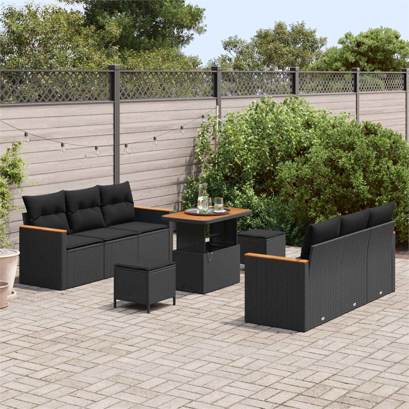 vidaXL Solid Acacia Wood Sofa Set in Black