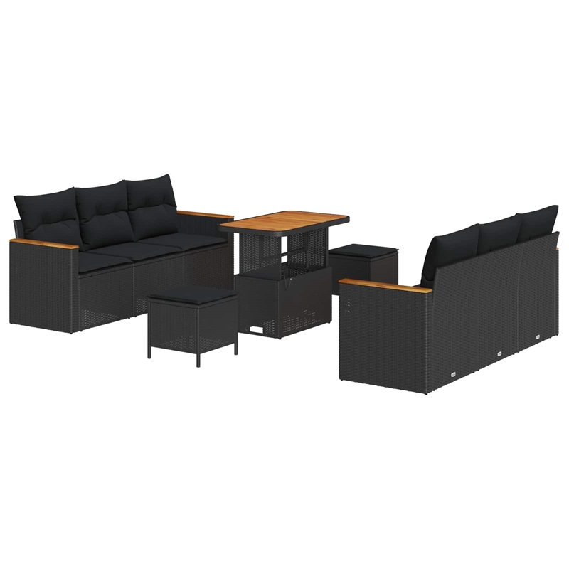vidaXL Solid Acacia Wood Sofa Set in Black