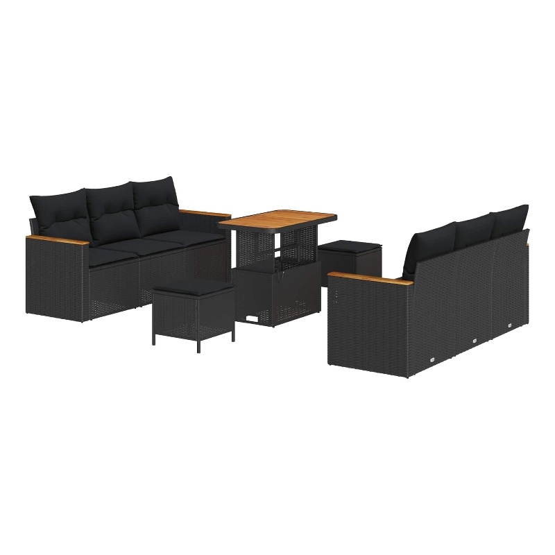 vidaXL Solid Acacia Wood Sofa Set in Black