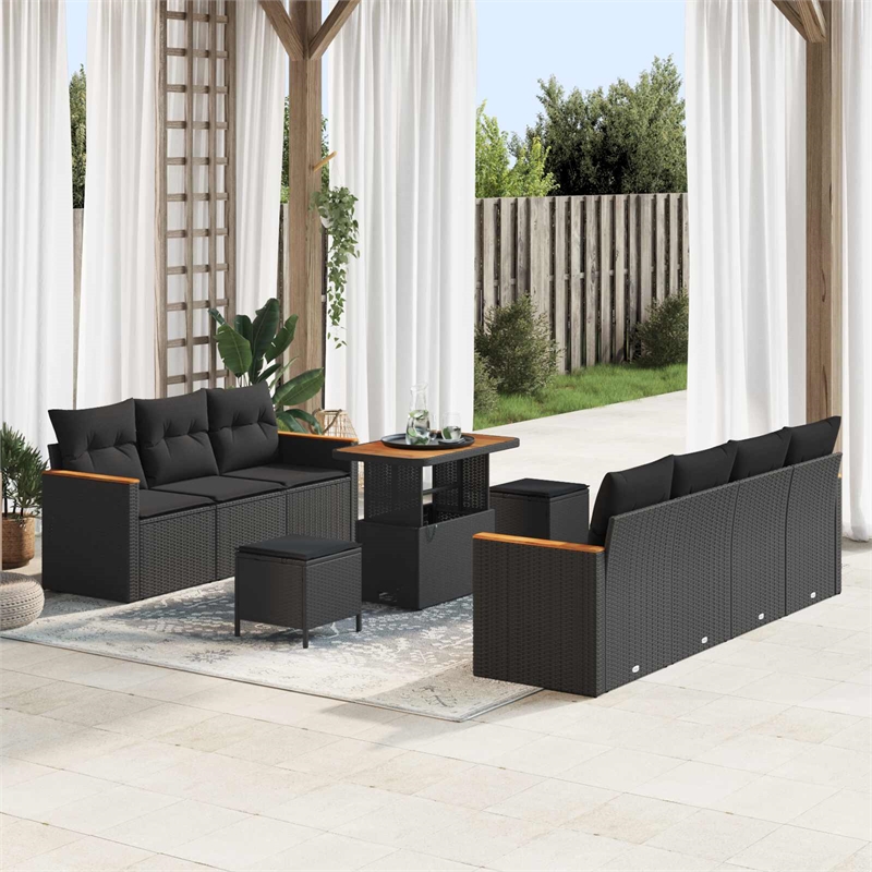 vidaXL Solid Acacia Wood Sofa Set in Black