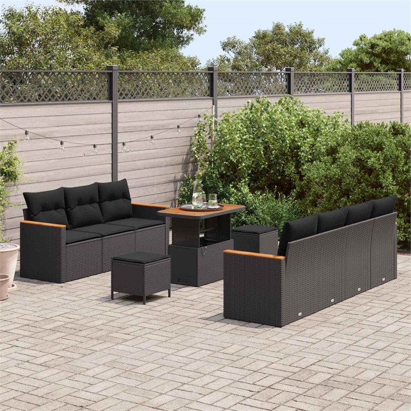 vidaXL Solid Acacia Wood Sofa Set in Black