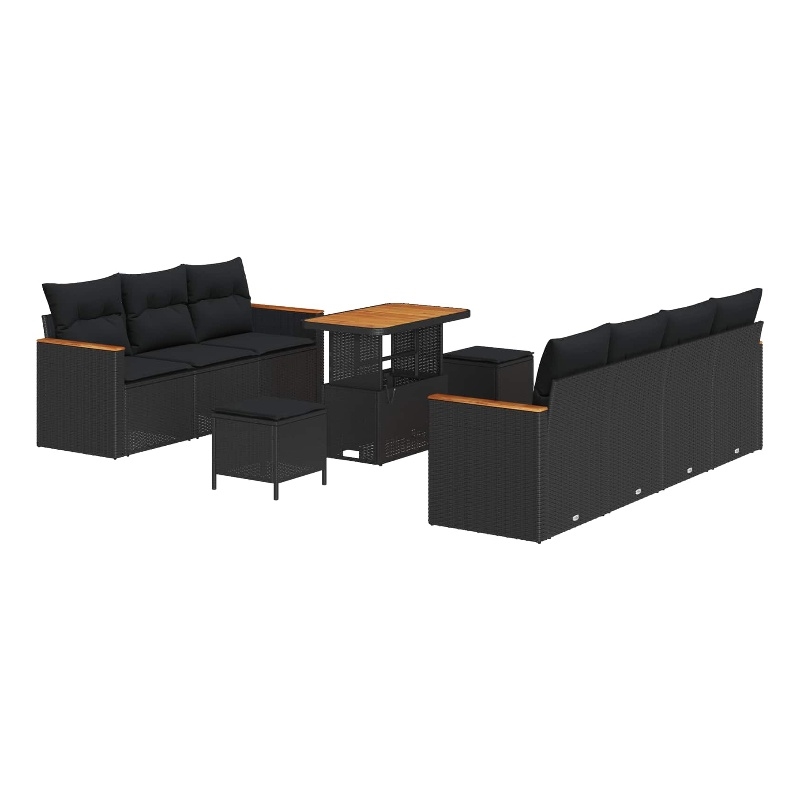 vidaXL Solid Acacia Wood Sofa Set in Black