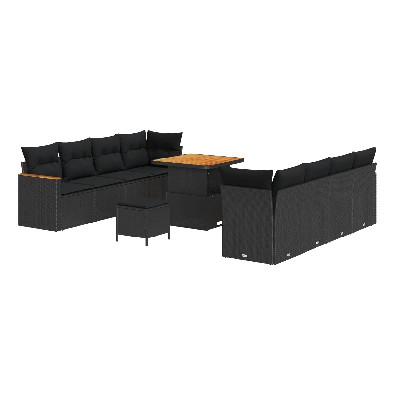 vidaXL Solid Acacia Wood Sofa Set in Black
