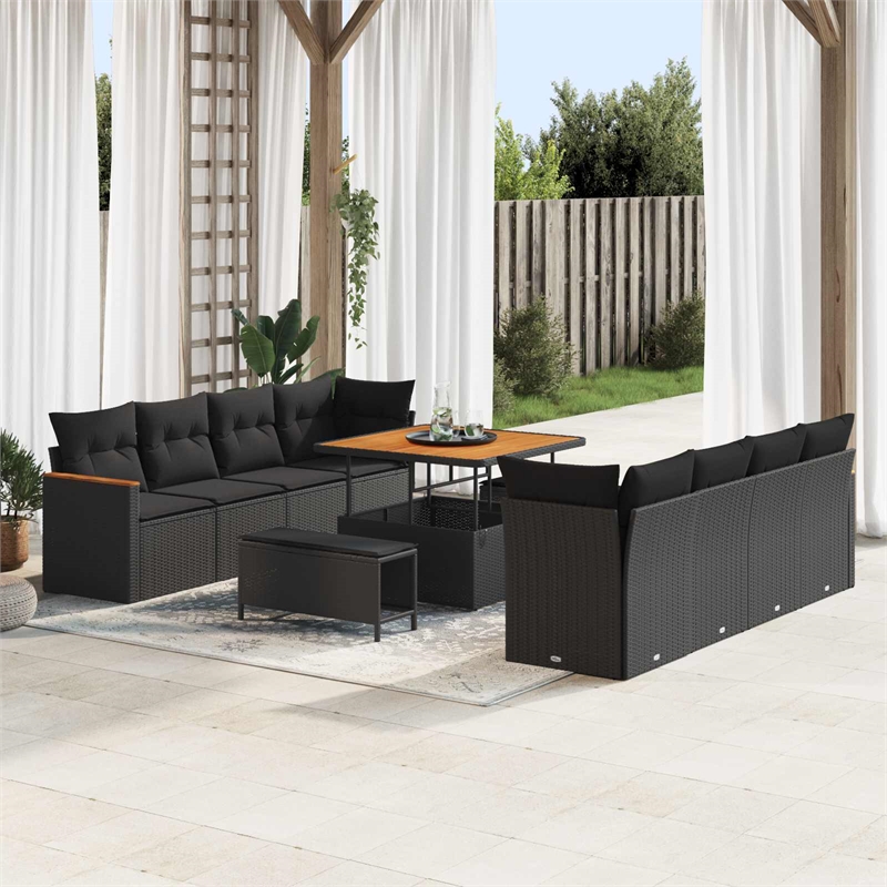 vidaXL Solid Acacia Wood Sofa Set in Black