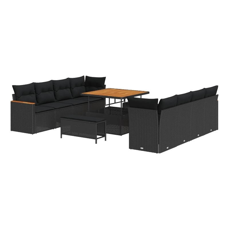 vidaXL Solid Acacia Wood Sofa Set in Black