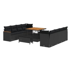 vidaXL Solid Acacia Wood Sofa Set in Black