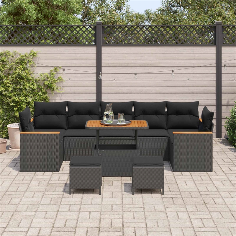 vidaXL Solid Acacia Wood Sofa Set in Black