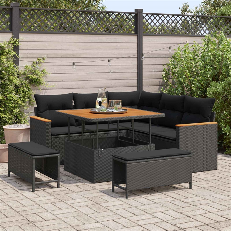 vidaXL Poly Rattan Sofa Set in Black