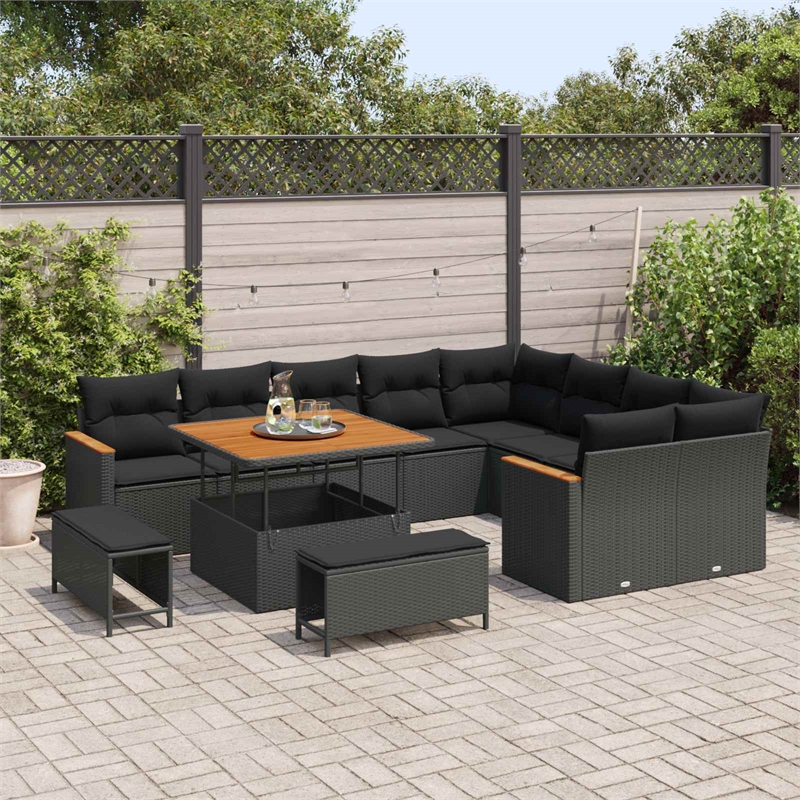 vidaXL Solid Acacia Wood Sofa Set in Black