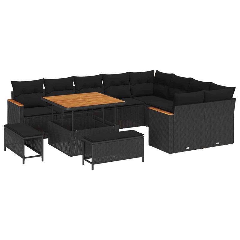 vidaXL Solid Acacia Wood Sofa Set in Black