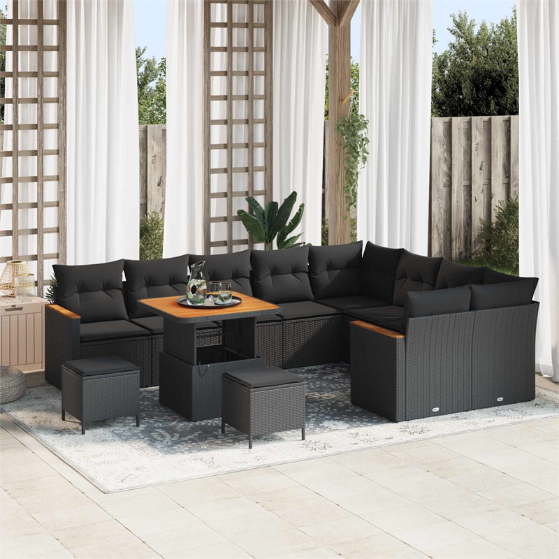 vidaXL Solid Acacia Wood Sofa Set in Black