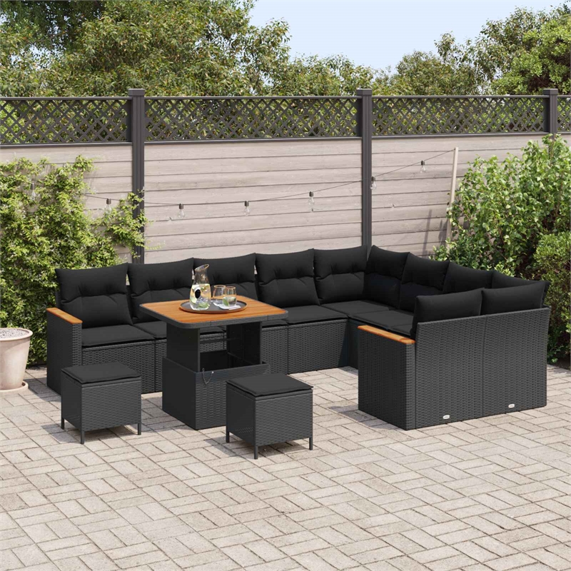 vidaXL Solid Acacia Wood Sofa Set in Black