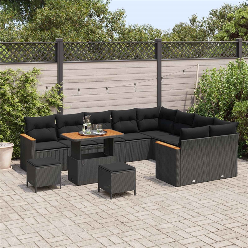 vidaXL Solid Acacia Wood Sofa Set in Black