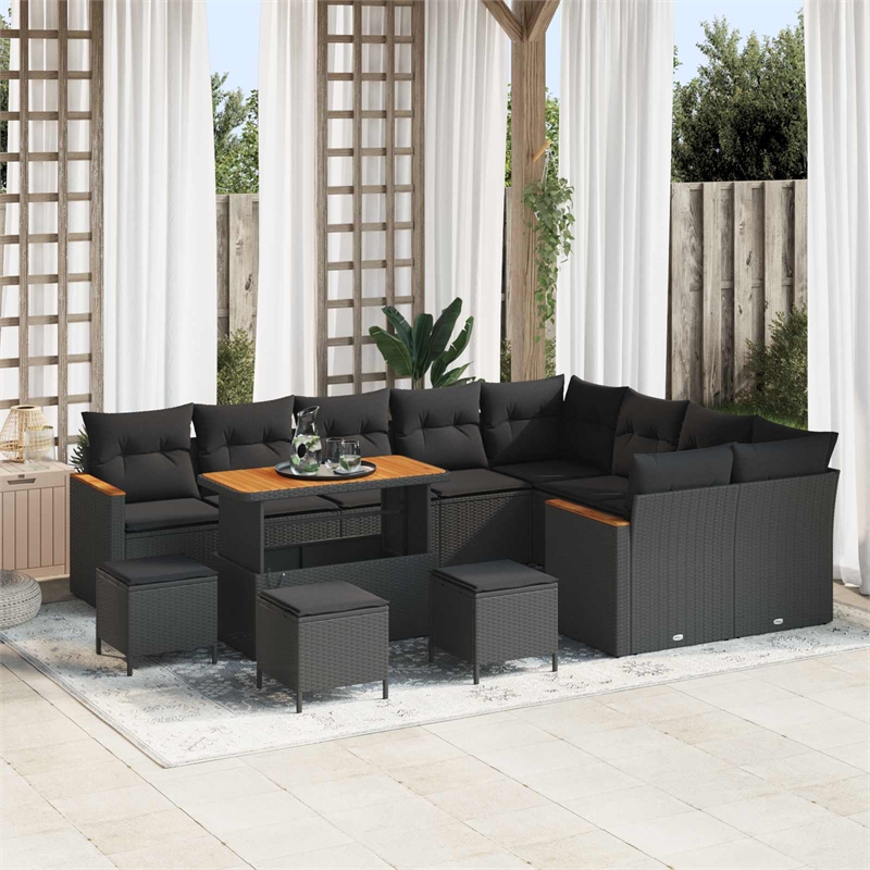 vidaXL Solid Acacia Wood Sofa Set in Black