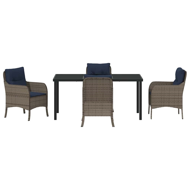 vidaXL Poly Rattan Dining Set with Cushions in Gray