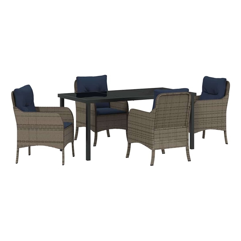 vidaXL Poly Rattan Dining Set with Cushions in Gray