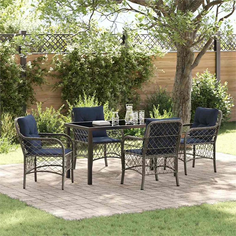 vidaXL Steel Dining Set with Cushions in Black/Gray