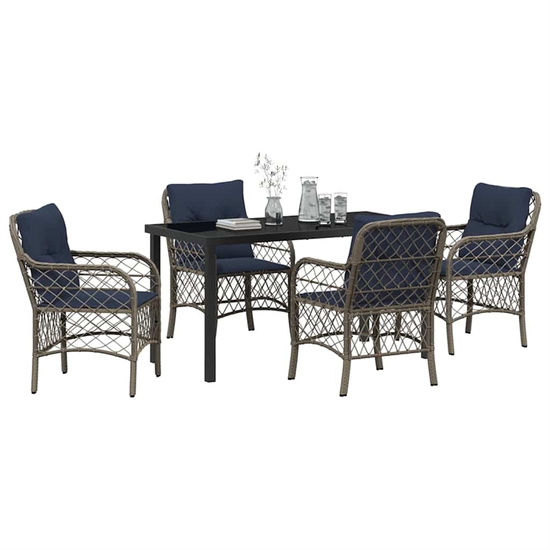 vidaXL Steel Dining Set with Cushions in Black/Gray