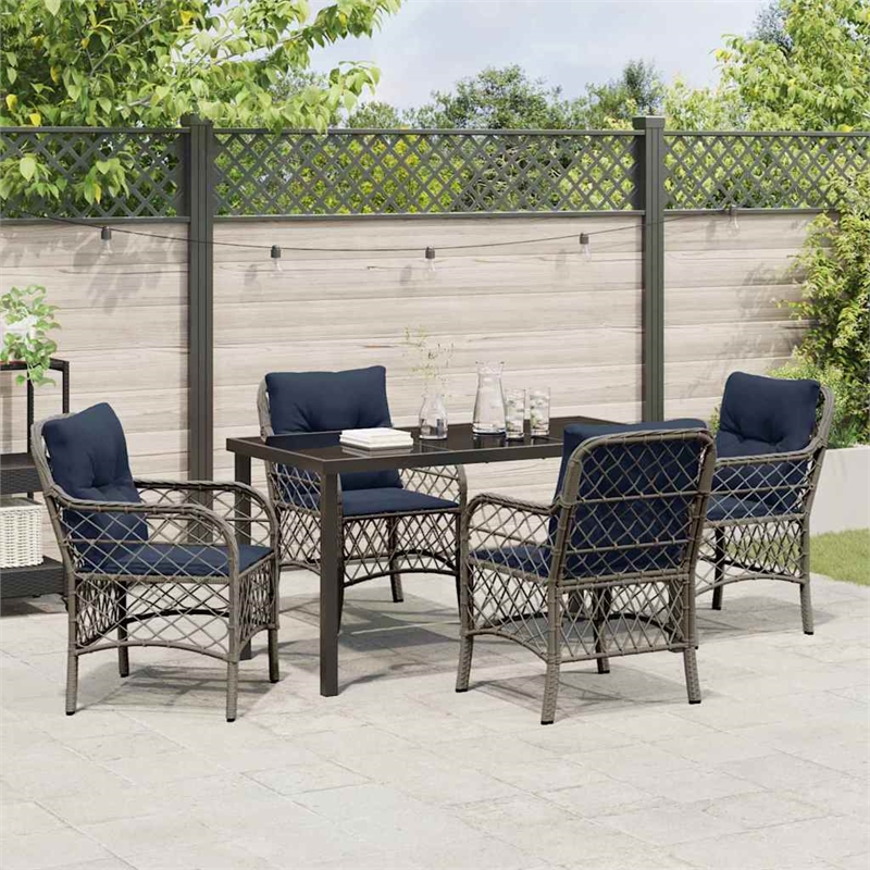 vidaXL Steel Dining Set with Cushions in Black/Gray