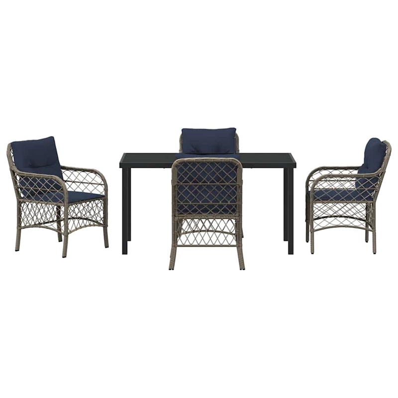 vidaXL Steel Dining Set with Cushions in Black/Gray
