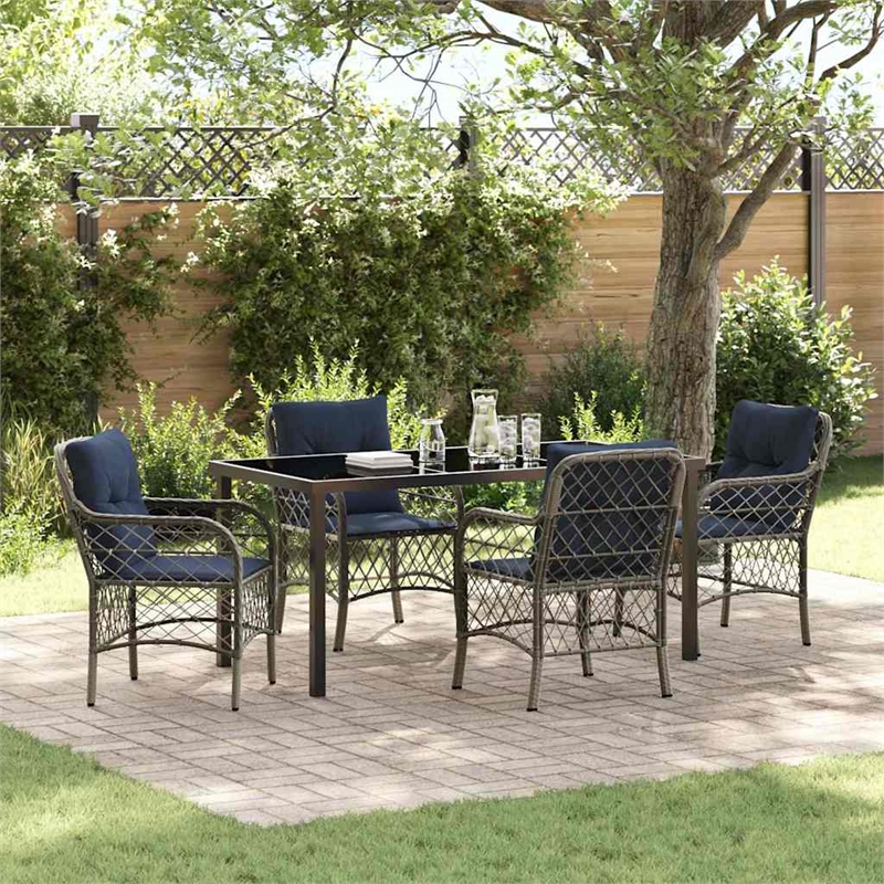 vidaXL Steel Dining Set with Cushions in Black/Gray