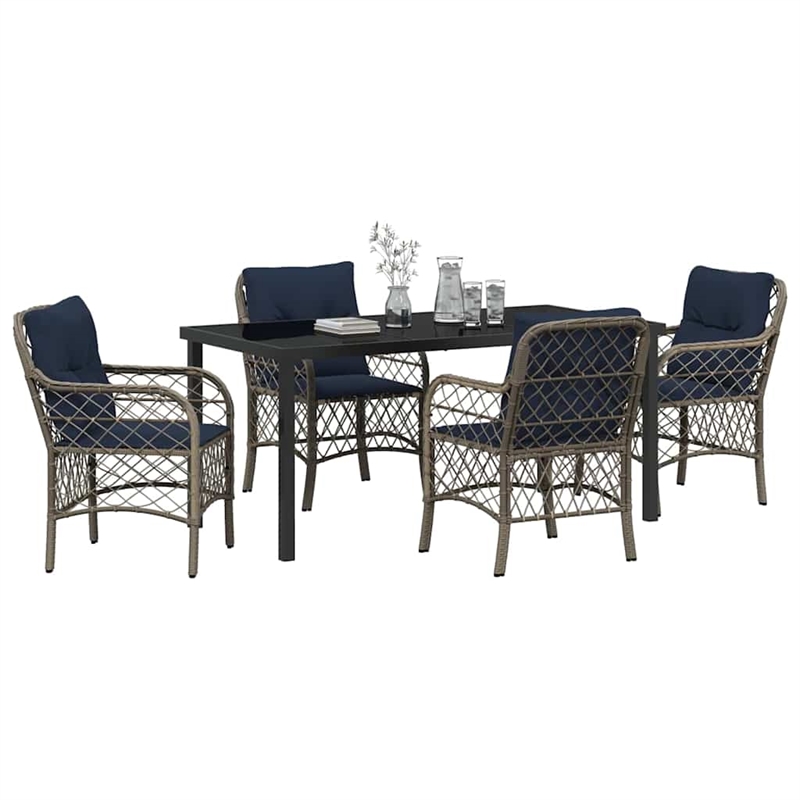 vidaXL Steel Dining Set with Cushions in Black/Gray