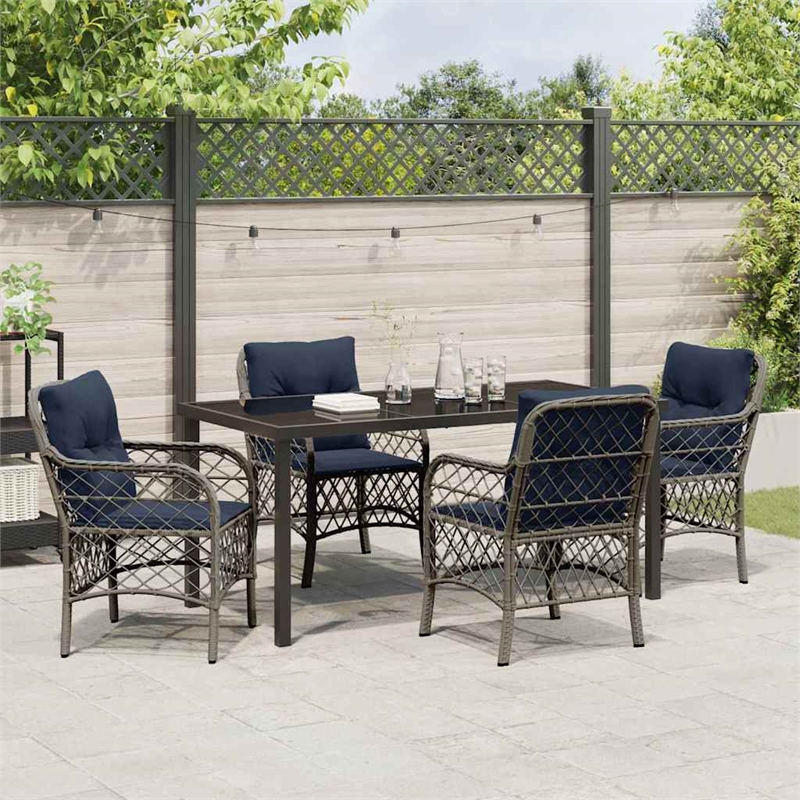 vidaXL Steel Dining Set with Cushions in Black/Gray
