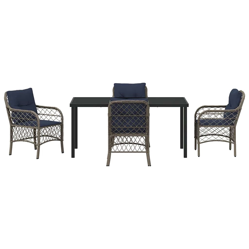 vidaXL Steel Dining Set with Cushions in Black/Gray