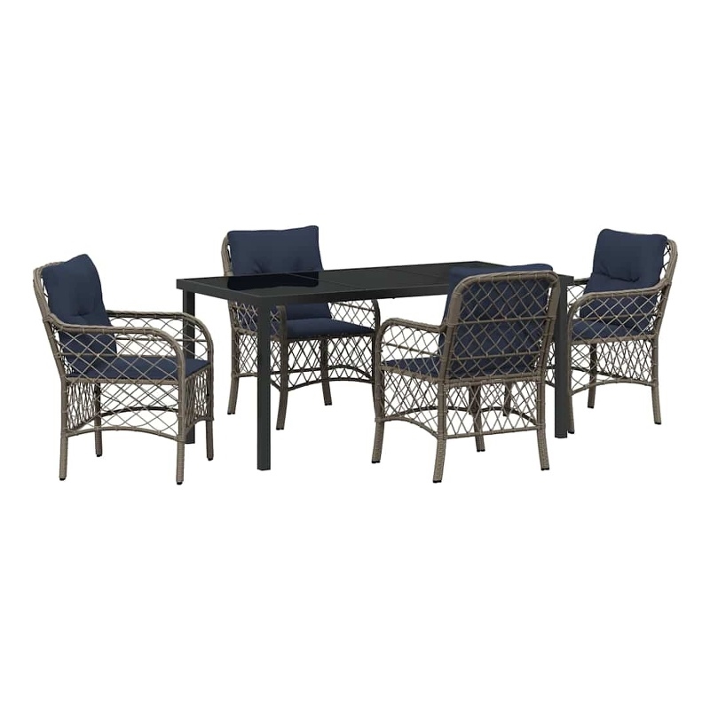 vidaXL Steel Dining Set with Cushions in Black/Gray