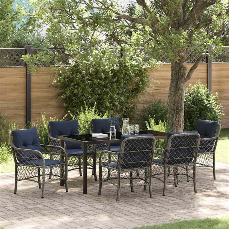 vidaXL Steel Dining Set with Cushions in Black/Gray