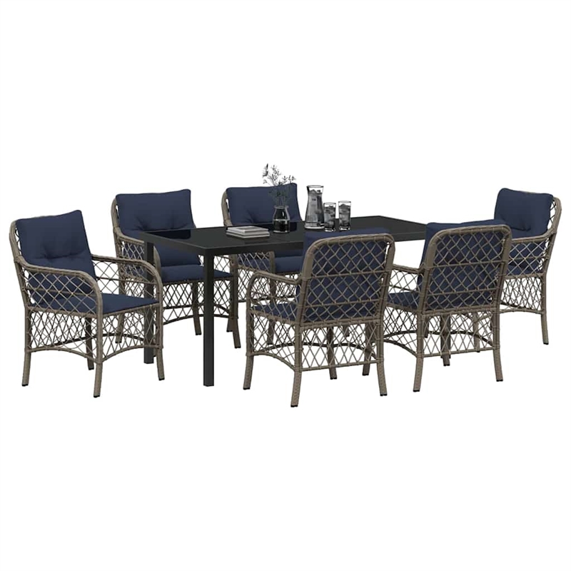 vidaXL Steel Dining Set with Cushions in Black/Gray