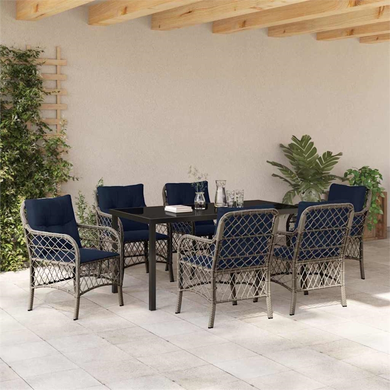 vidaXL Steel Dining Set with Cushions in Black/Gray