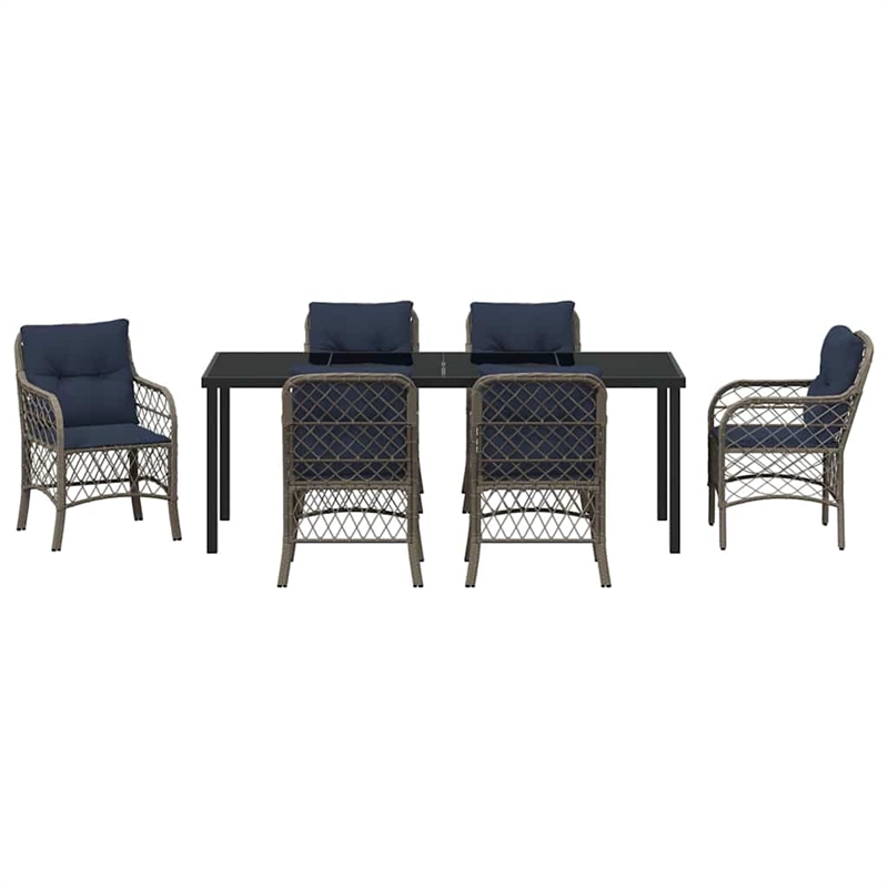 vidaXL Steel Dining Set with Cushions in Black/Gray