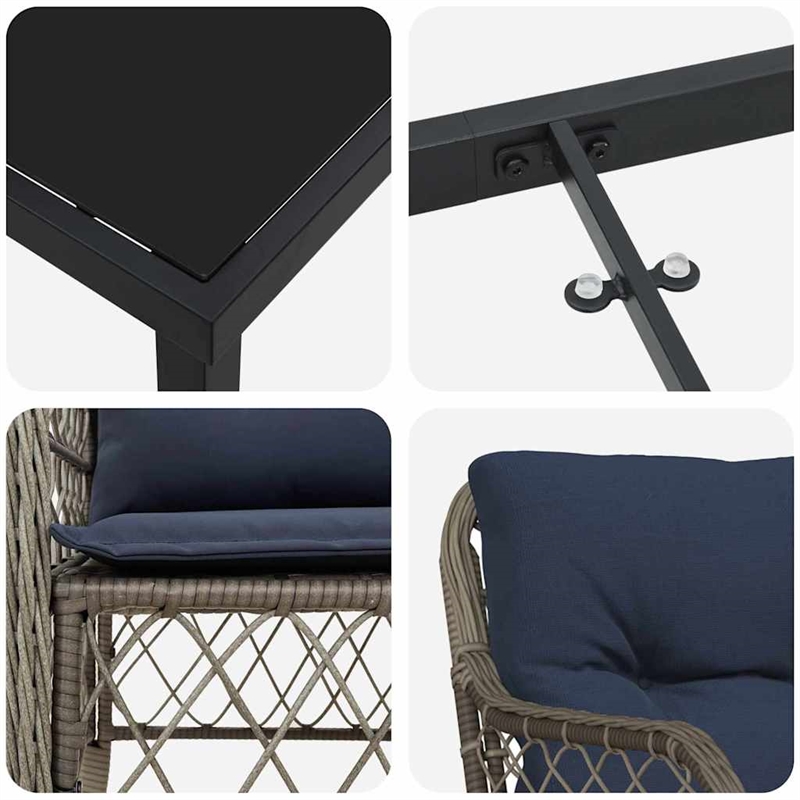 vidaXL Steel Dining Set with Cushions in Black/Gray