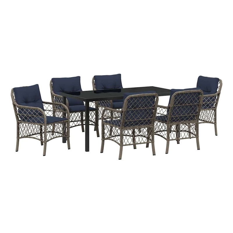 vidaXL Steel Dining Set with Cushions in Black/Gray