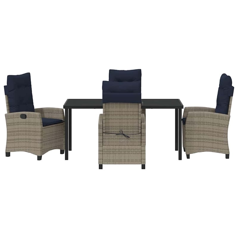 vidaXL Poly Rattan Dining Set with Cushions in Gray