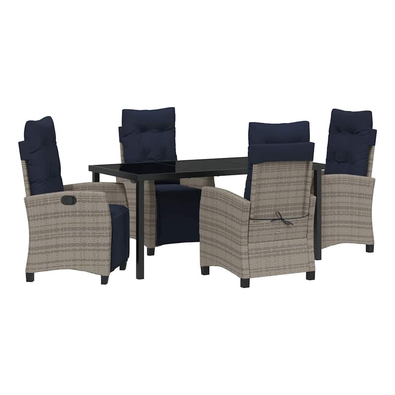 vidaXL Poly Rattan Dining Set with Cushions in Gray