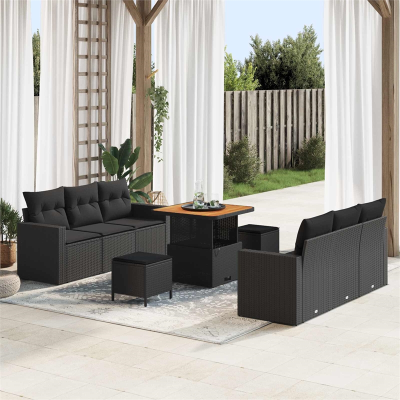 vidaXL Solid Acacia Wood Sofa Set in Black
