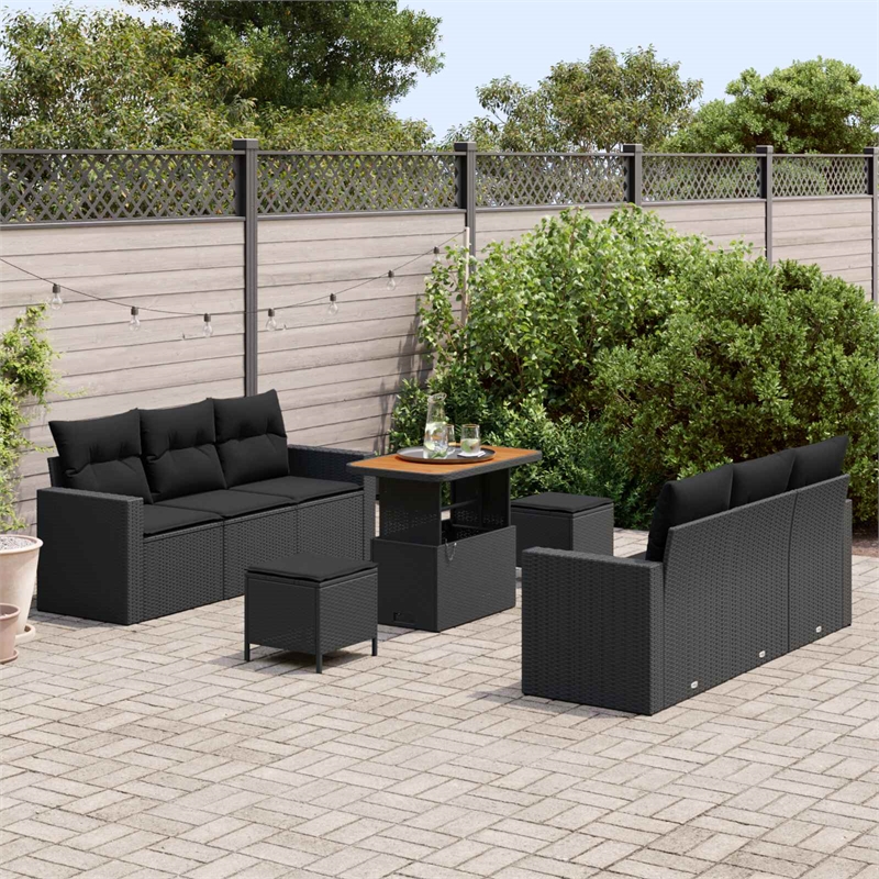 vidaXL Solid Acacia Wood Sofa Set in Black