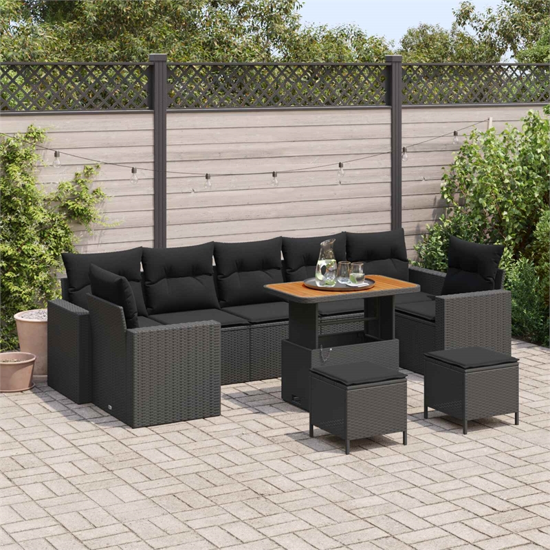 vidaXL Solid Acacia Wood Sofa Set in Black