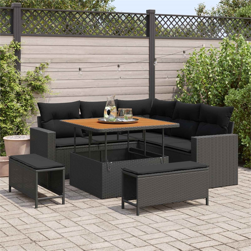 vidaXL Solid Acacia Wood Sofa Set in Black