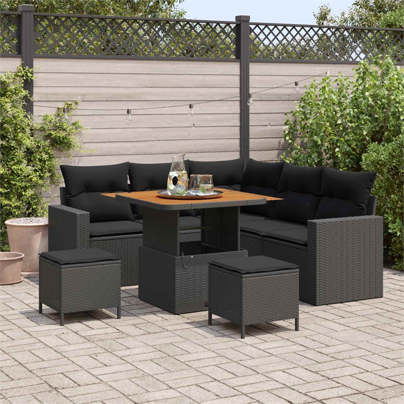 vidaXL Solid Acacia Wood Sofa Set in Black