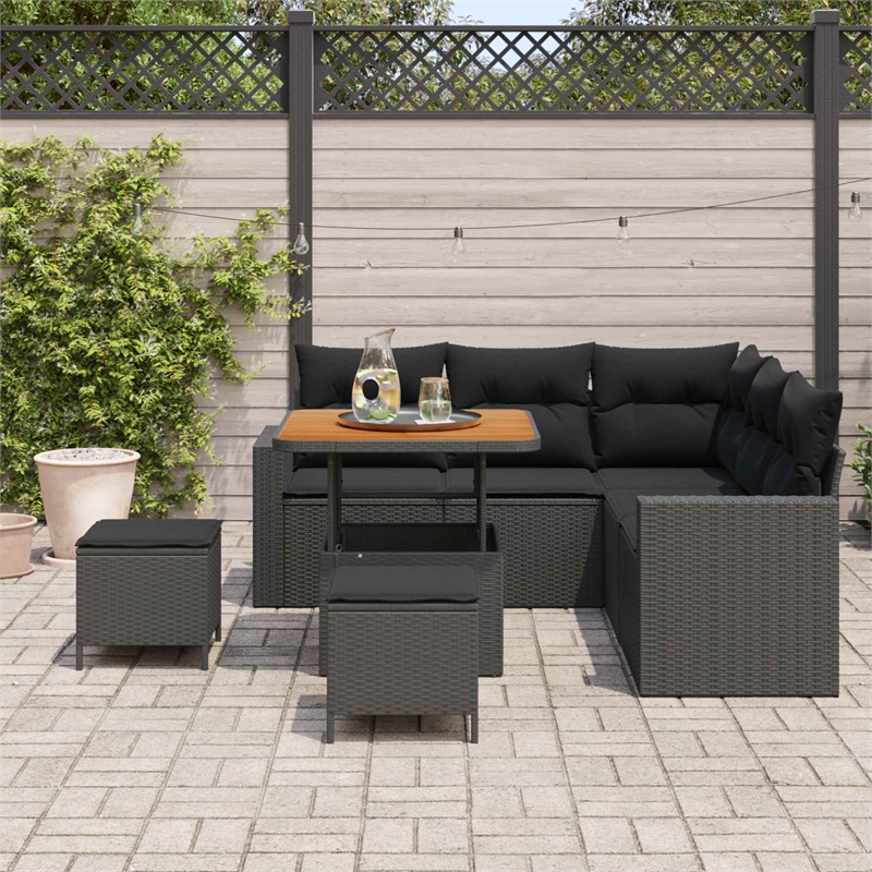 vidaXL Solid Acacia Wood Sofa Set in Black