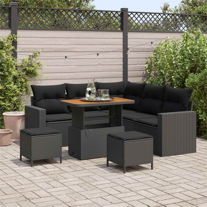 vidaXL Solid Acacia Wood Sofa Set in Black