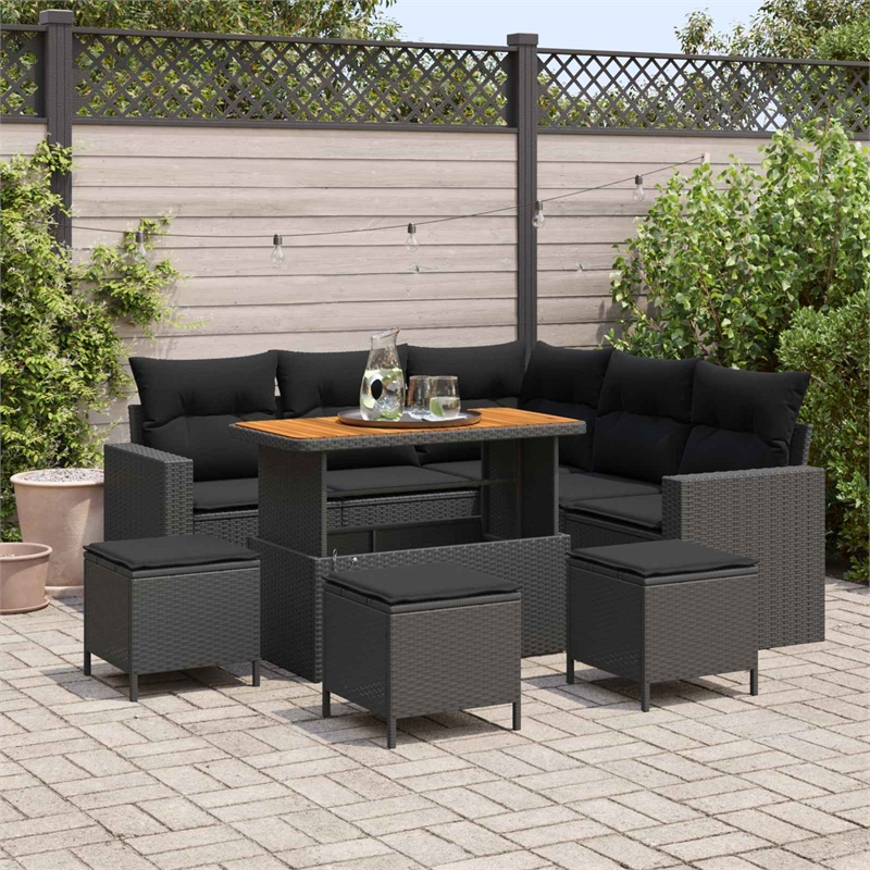 vidaXL Solid Acacia Wood Sofa Set in Black