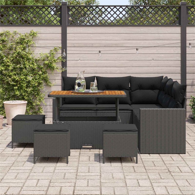 vidaXL Solid Acacia Wood Sofa Set in Black