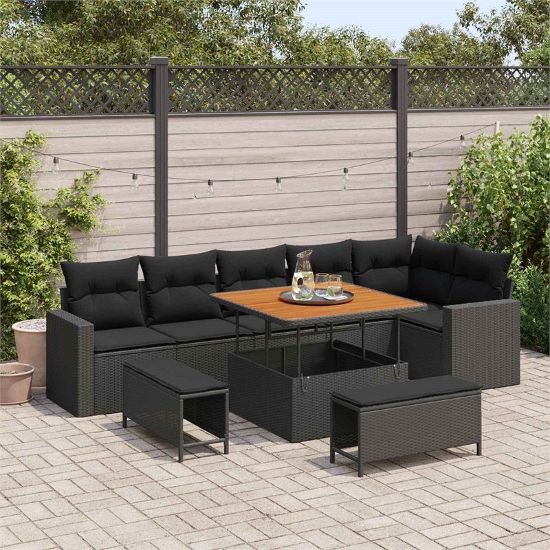 vidaXL Solid Acacia Wood Sofa Set in Black