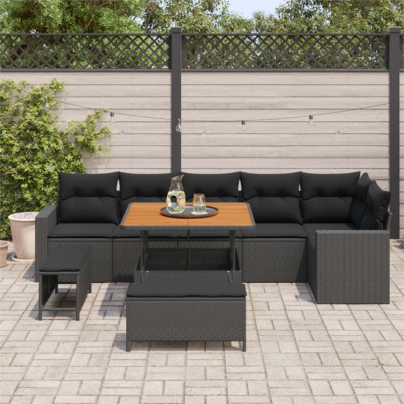 vidaXL Solid Acacia Wood Sofa Set in Black